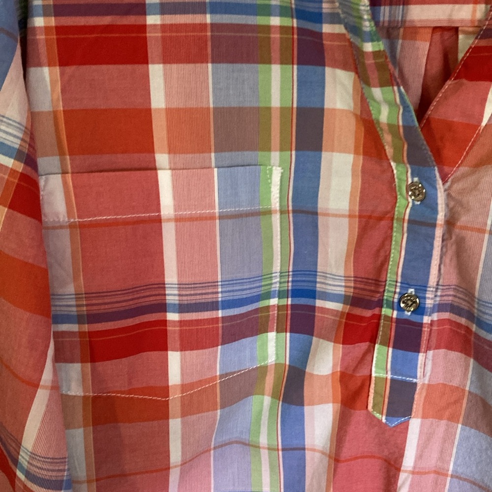 Tommy Hilfiger Size 1X colorful Plaid Long sleeves V neck shirt Made in India - Picture 9 of 12
